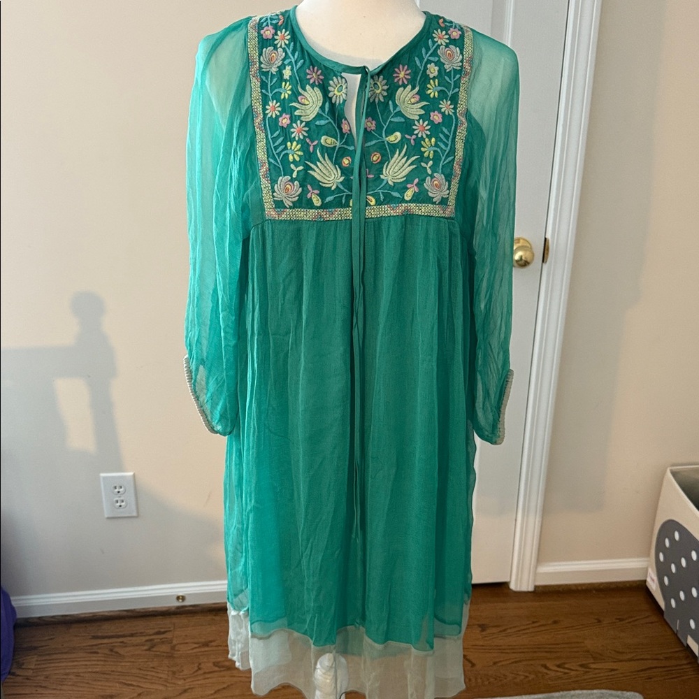 Embroidered front and back Teal Dress